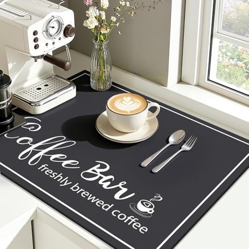 Findosom 12"x 20" Dish Drying Mat, Super Absorbent & Cuttable Coffee Mat, Hide Stain Bar Mat for Kitchen Counter, Coffee Bar Accessories, Black (Pack of 2) - Image 4