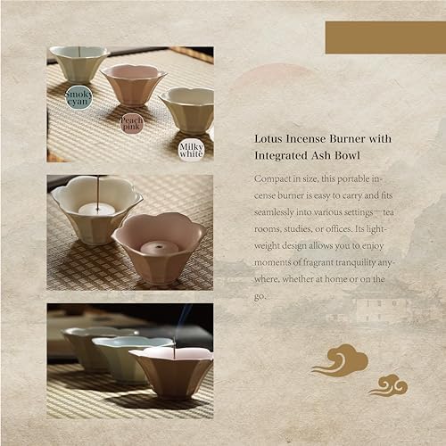 Ceramic Incense Holder for Sticks with 4mm Hole & Ash Bowl - Lotus Design Incense Burner, High-Temperature Fired Glaze, Easy Clean, Portable for Desk, Tea Room, Office Decor，Milky White - Image 6