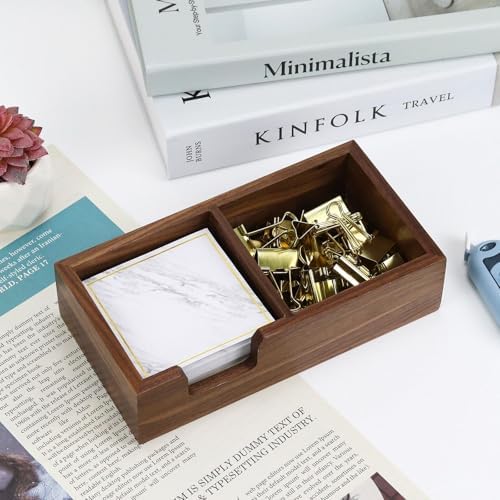 MultiBey Walnut Sticky Note Holder for Desk - 2-in-1 Organizer with Paper Clip Tray & 3x3 Post It Dispenser, Wood Self Stick Memo Pad Holder Dispenser Supplies Organizer for Office Home Schools - Image 3