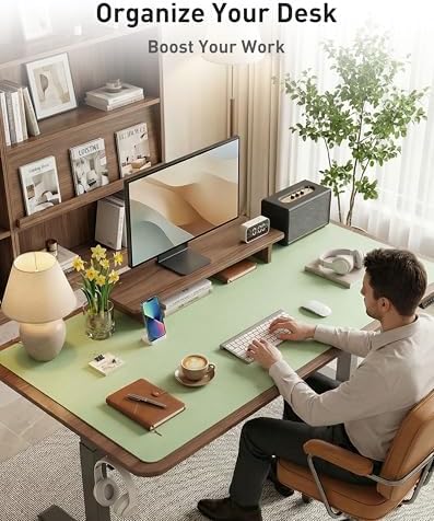 Aothia Faux Leather Desk Mat - Large Mouse Pad, Non-Slip PU Leather Blotter, Waterproof Writing Surface for Office and Home (Foam Green, 63" x 24") - Image 3