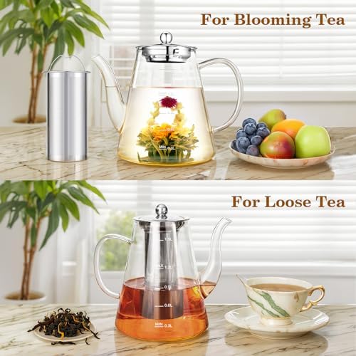 1500ml Glass Teapot, Large Tea Pot with Infuser for Loose Tea and Blooming Tea, Stovetop Safe Tea Kettle, Hand Crafted Borosilicate Glass Tea Maker with Scale Line, Tea Gift Set for Tea Lovers - Image 5