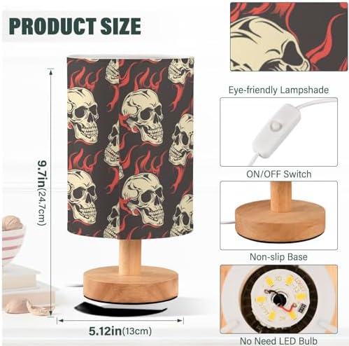 Fustylead Red Flame Skull Black Bedside Table Lamps with USB Port for Bedroom Lamp Accent Table Lamp Small Nightstand Lamp Sturdy Linen Shade Wooden Decorative Lamps for Kids|Reading|Dorm|Home - Image 4