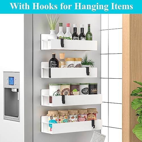 HuggieGems Metal Magnetic Spice Rack for Refrigerator with Hooks White - Image 2