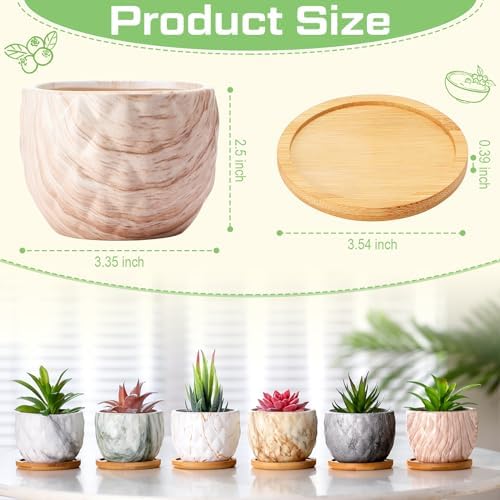 Ziliny Marbling Ceramic Flower Pot 3.35 Inch Succulent Small Plant Cactus Herbs Planter Ceramic Pot with Drainage Hole Matte Round Container(6 Pcs,Elegance Style) - Image 2