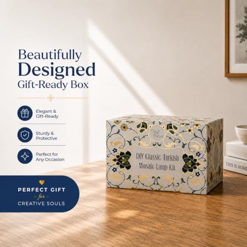 KRAFTSTORIES Turkish Mosaic Lamp Kit DIY Glass Decorative Table Bedside Night Light Tabletop for Living Room Bedroom | Make Your Own Lamp | Antique Bronze Base (Sunset) - Image 5