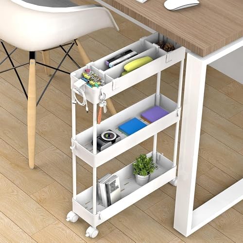 2 Pack 3 Tier Slim Storage Cart, Bathroom Rolling Utility Organizer - Image 6