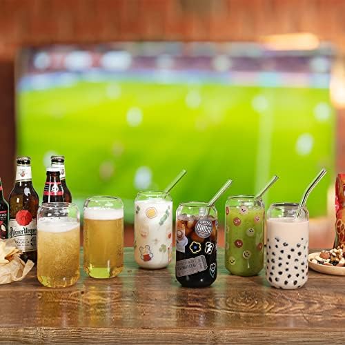 NETANY [ 8pcs Set ] Drinking Glasses with Glass Straw - 16oz Glass Cups, Beer Glasses, Iced Coffee Glasses, Cute Tumbler Cup, Ideal for Whiskey, Soda, Tea, Water, Gift - 2 Cleaning Brushes - Image 4
