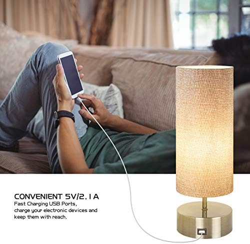 Haian Support 3-Way Dimmable Touch Control Table Lamp with USB Charging Port Set of 2,Modern Nightstand Bedside Desk Lamp with Grey Fabric Lampshade for Living Room,Bedroom,Study Room,LED Bulb Include - Image 6
