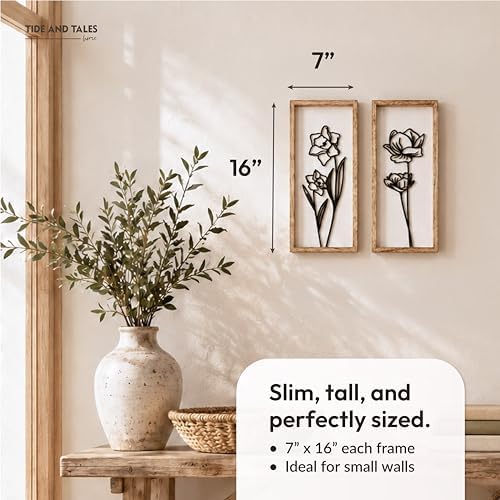 Tide and Tales 3D Black and White Floral Wall Art, Set of 2, Wall Art Set - Image 2