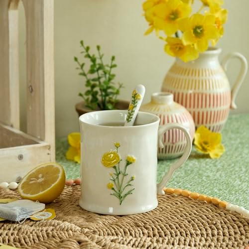 Ceramic coffee Mugs, Set of 1 Yellow Flower - 16oz, Hand-Painted, Microwave heating and dishwasher cleaning available, Ideal for Daily Brews by DelightsGalore