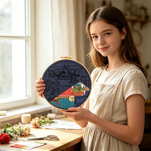 Crafmanoe Plants Embroidery Kits for Beginners Adults, Home Hand Embroidery Starter Kit, Stamped Cross Stitch Kits Needlepoint Kits for Beginners Adult, Embroidery Hoop, Thread, Fabric, Video Tutorial - Image 3