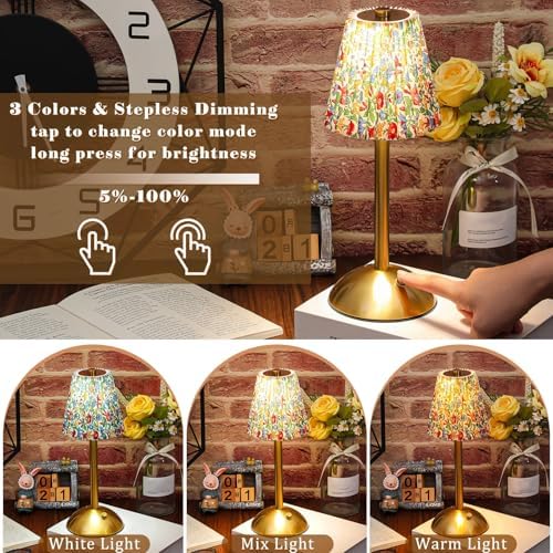 Liliful 2 Pcs Cordless Table Lamp LED Touch, Gold, Floral Style - Image 4