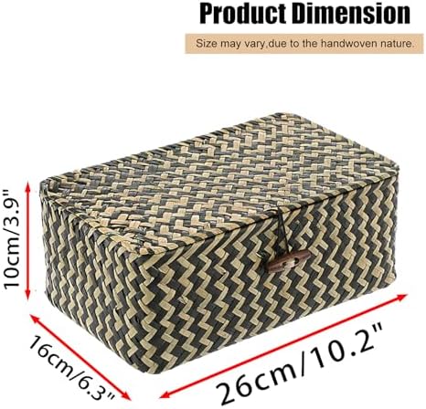 Hipiwe Seagrass Storage Basket Box with Lid Handwoven Wicker Bins for Shelf - Image 4