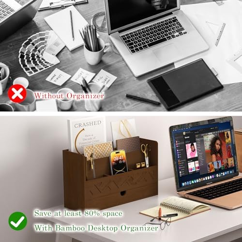 Wisuce Bamboo Mail Organizer with Drawer, Countertop Desk Organizer(Walnut) - Image 5
