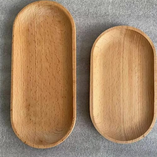 Mini Serving Tray for Jewellery Key Coin Set of 2, Oval Wood Natural Dessert Cup Tray, Small Wooden Cheese Plate, Tableware Decorative Tray by BWRMHME