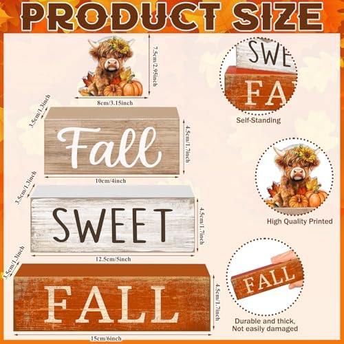 Moucuny 4 Pcs Highland Cow Fall Table Decorations, Sweet Fall Pumpkin Signs - Image 2
