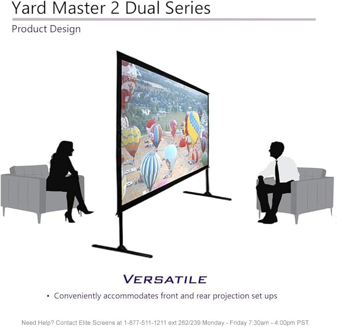 Elite Screens Yard Master 2 DUAL Projector Screen, 150-INCH 16:9, Front and Rear 4K/8K Ultra HD, Active 3D, HDR Ready Projection, OMS150H2-DUAL