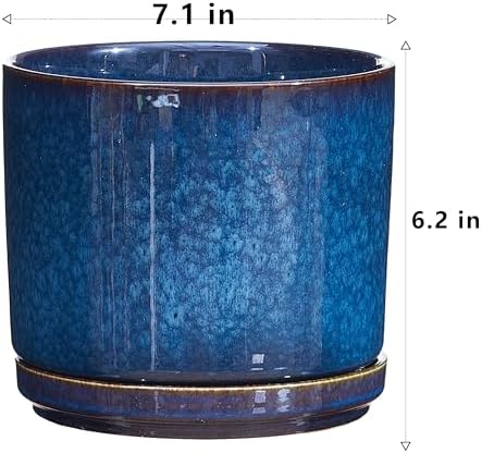 Ekirlin 7 Inch Plant Pot, Modern Ceramic Glaze Planters for Indoor Plants, Round Flower Pots with Drainage Hole and Saucer, Succulent Planter Pot for Orchid, Pothos, Snake Plant,Gift for Plant, Blue - Image 5