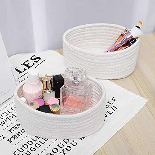 【2 Pack】 ABenkle Small Storage Baskets, Natural Cotton Rope Woven Baskets for Organizing, Tiny Oval Storage Easter Baskets, Small Basket, Cat Dog Toy Baskets, Bathroom Organization Bin - Image 6