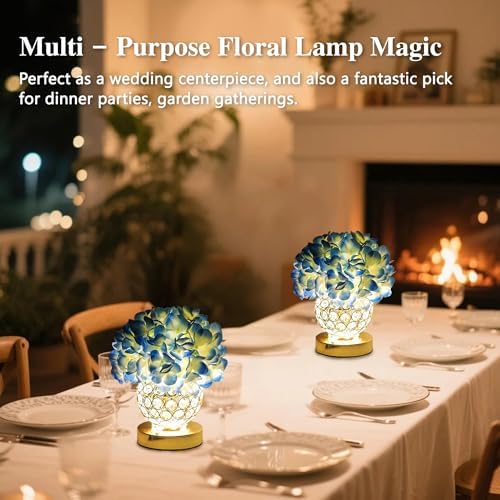3 Color Artificial Blue Hydrangea Flower Lamp Night Light Desk Lamp for Bedroom Bar Coffee Shop Living Room Decor, Ideal Gifts for Women Mom Wife Friend Birthday Christmas Mothers Valentines Day - Image 5
