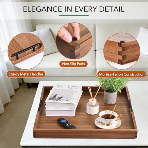 Joy&Grace Acacia Wood Ottoman Tray with Handles 22" x 22" - Image 3