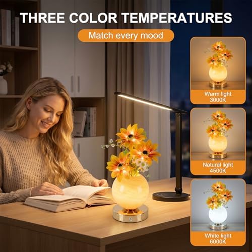 Sunflower Lamp – Rechargeable Wireless Touch-Control Dimmable Faux Flower Desk Light, LED Glass Planet Vase Night Light, Kitchen Bedroom Office Decor, Housewarming Gift Women and Mom - Image 4