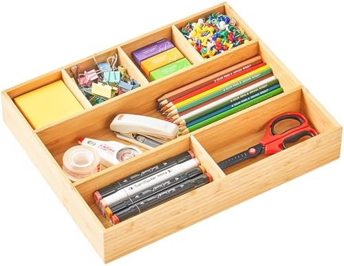 Umilife Large Bamboo Desk Drawer Organizer, Wood Office Junk Tray, 15"x12" by Umilife