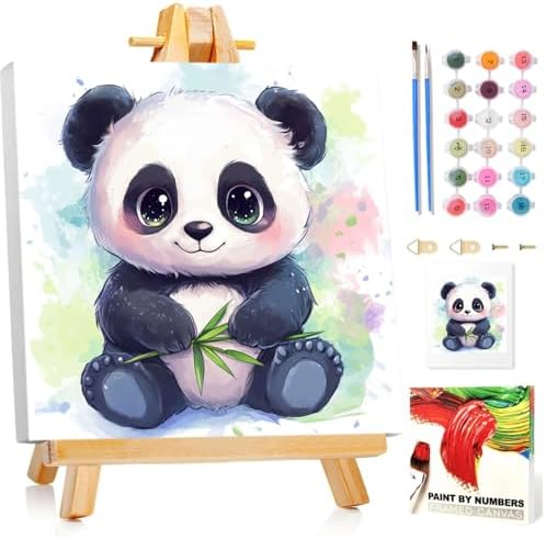 Panda Paint by Numbers Kit for Kids, 8x8 inch by MANDUN
