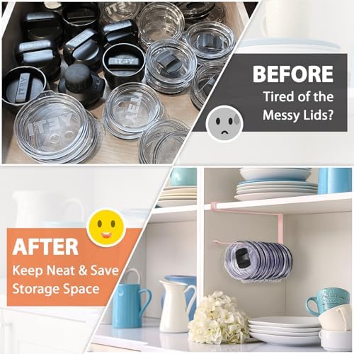 Tumbler Lid Organizer, Versatile Tumbler Lid Storage Holds 10 Lids, Pink - Image 5