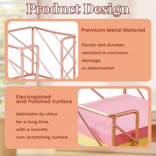 Sticky Note Holder 3.8x3.8 Inches, Rose Gold Desk Accessories - Image 3
