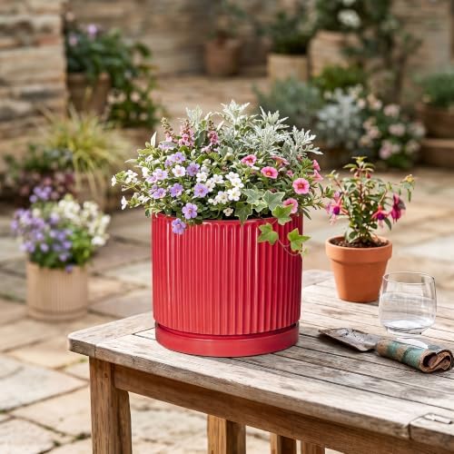 Ceramic Pots for Plants, 8 Inch Plant Pots with Saucer, Red - Image 4