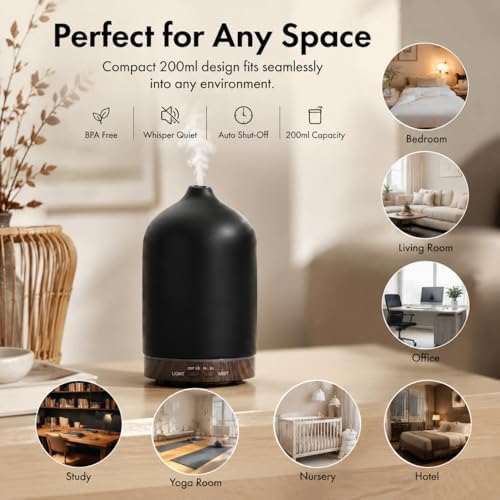 Ceramic 200ml Essential Oil Diffuser Timer 7 Soft Mood LED Lights - Image 7