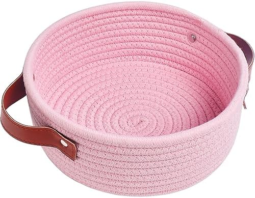 ABenkle Small Storage Basket, Mini Cotton Rope Storage Bin, Cute Tiny Shelf Baskets, Boho Decorative Toy Organizer for Nursery, Spa, Empty Gift Basket - XS, Pink by ABenkle