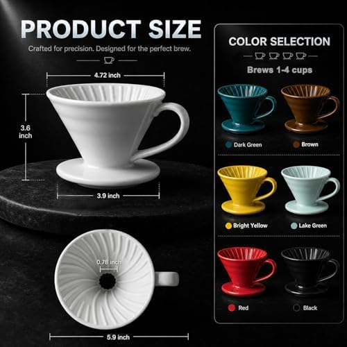 Ceramic Pour Over Coffee Dripper - Handmade Pour Over Coffee Maker, Porcelain Coffee Drip Cone, Pour Over Single Cup, Manual Brew Maker for Home, Cafe, Office - 1-4Cups, V60 Size 02 (Off White) - Image 5
