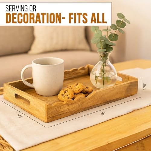 Mela Artisans Scalloped Mango Wood Serving Tray - Natural, 15x10 in - Image 3