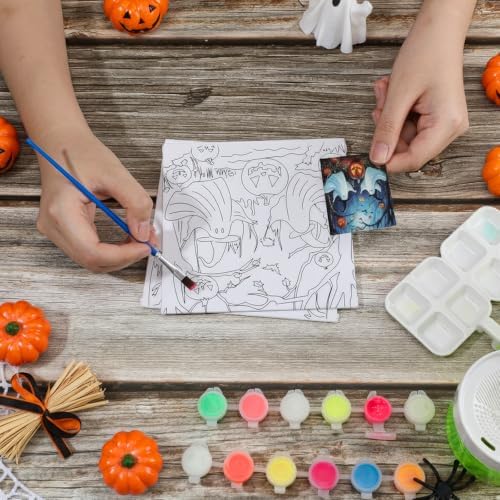 Teling 12 Pcs Halloween Pre Drawn Stretched Canvas Kit for Adults Painting Pre Printed Canvas Outline for DIY Painting Party Favor, 6 x 6 x 0.6 Inches - Image 6
