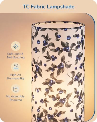 EDISHINE 9.85" Small Cute Table Lamp with TC Fabric Lampshade, Wood Base - Image 3