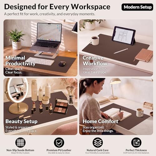 AFIING Leather Desk pad Protector, 35.4" x 17", Coffee,Desk mat - Image 6