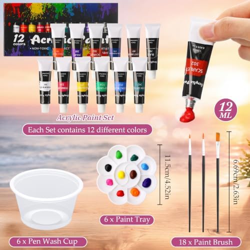 Cholemy 6 Set Paint and Sip Kit for Adults 8"x 10" Pre Drawn Canvas Painting with Wooden Easel Acrylic Paint Wash Cup Brushes Palette Apron for Painting DIY Adult's Date Party Supplies(Sunset Glow) - Image 4