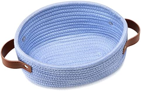 ABenkle Small Woven Basket, Mini Cotton Rope Storage Basket, Tiny Easter Basket, Shelf Basket, Oval Decorative Toy Dog Cat Basket for Nursery, Empty Gift Basket, 9.4" x 5.9" x 3.9" XS by ABenkle