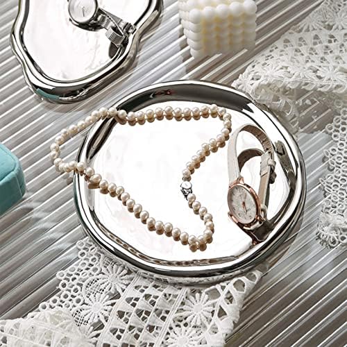 BEIJIALY Ceramic Jewelry Dish for Women, Trinket Tray, Ring Dish Tray, Jewelry Plate, Ceramic Glossy Appearance Simple Modern Stylish Storage Tray Key Tray for Home Gift(Silver Round) by BEIJIALY