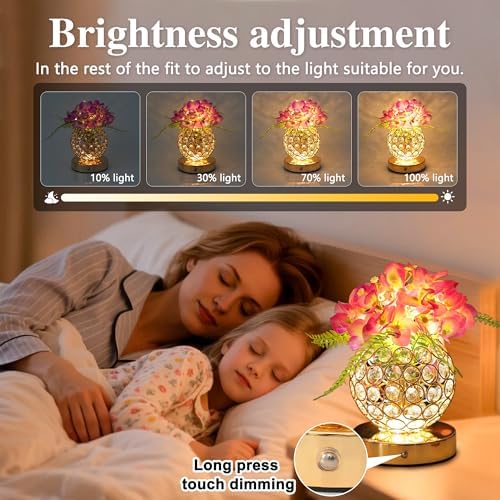 Purple Artificial Hydrangea Flower Lamp, 3 Color Dimmable Touch Control Night Light, Christmas Birthday Gifts for Women, Artificial Hydrangea Flower Table Lamp Decor Bedroom Bar Coffee Shop Wedding - Image 3