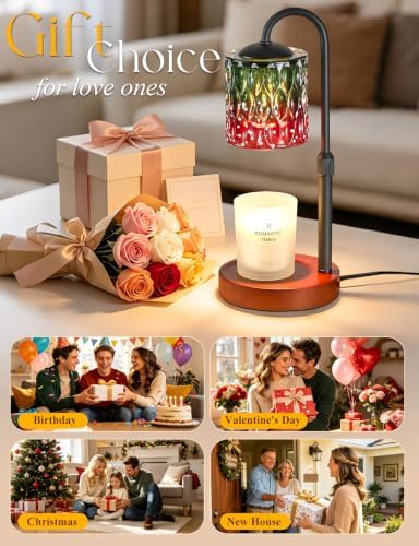 Briever Dimmable Candle Warmer Lamp with Timer, Height Adjustable Electric Candle Wax Warmer, Birthday Gifts for Women Mom, House Warming Gifts New Home Decor, Solid Wood Base, Strawberry Shade - Image 7