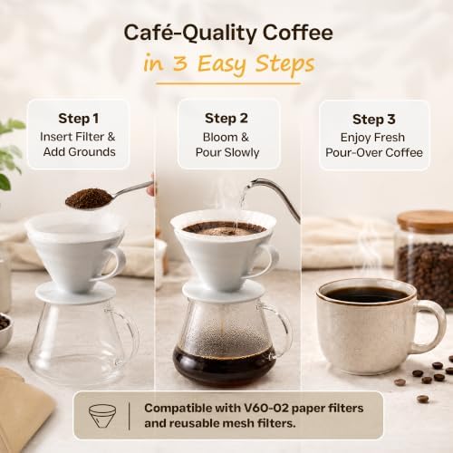 Ceramic Pour Over Coffee Dripper V02 Manual Brewer White, 2 Cup - Image 6