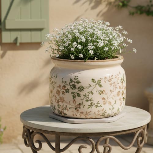 Country Cottage Ceramic Plant Pots with Decorative Tray, Plant Lover Gifts - Image 6