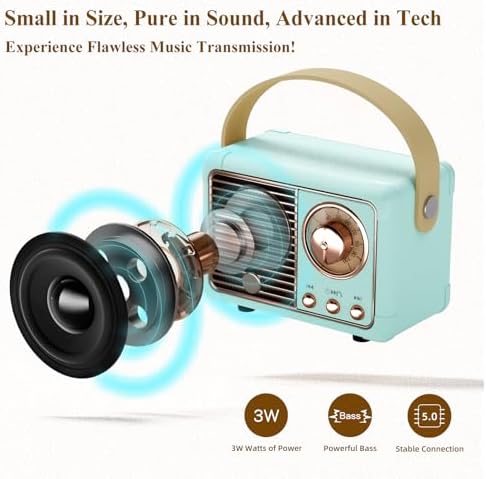 Retro Bluetooth Speaker Portable Mini Wireless Speaker Vintage Decor Blue - Image 5