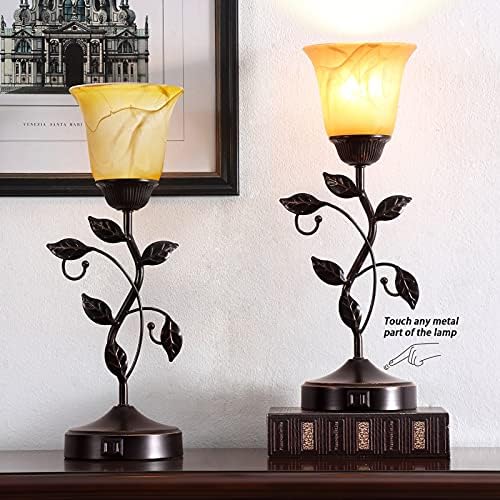 Touch Control Leaf Vintage Table Lamp with 3-Way Dimmable 2 USB C+A Ports - Image 3