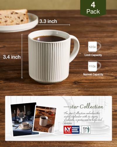 famiware Coffee Mug Set of 4, Star 12 oz Ceramic Mugs Cups Set with Handle - Image 5