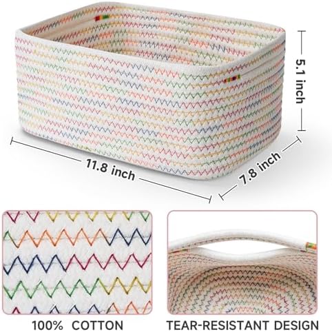 3 Pack Small Storage Baskets for Organizing, 11.8×7.8×5.1", Rainbow - Image 2