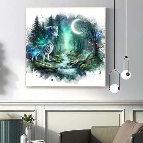 OJTOYART Wolf Diamond Art Kits for Adults Beginner,Starry Sky Moon Full Round Drill 5D Diamond Painting Kit,DIY Paint by Diamonds Gem Art with Dot Art for Adults,Home Wall Decor 13.79 x 13.79inch - Image 5
